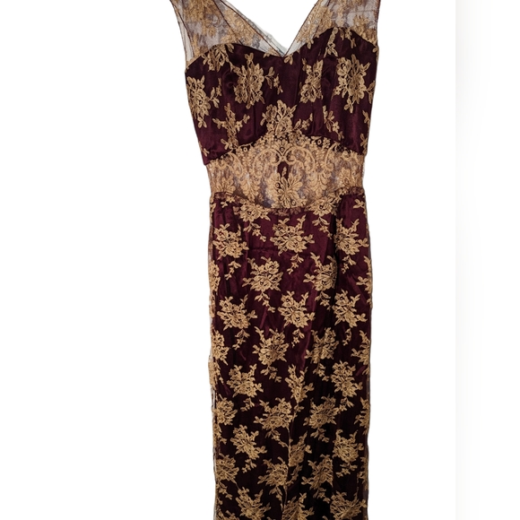 Stunning gold and merlot peek-a-boo dress by Canadian designer Ric Yuenn, size 6 - Picture 3 of 6